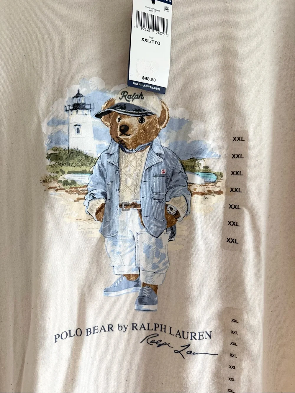 Polo Ralph Lauren Tan LIGHTHOUSE COASTAL BEAR Slim Fit Short Sleeve T Shirt XXL